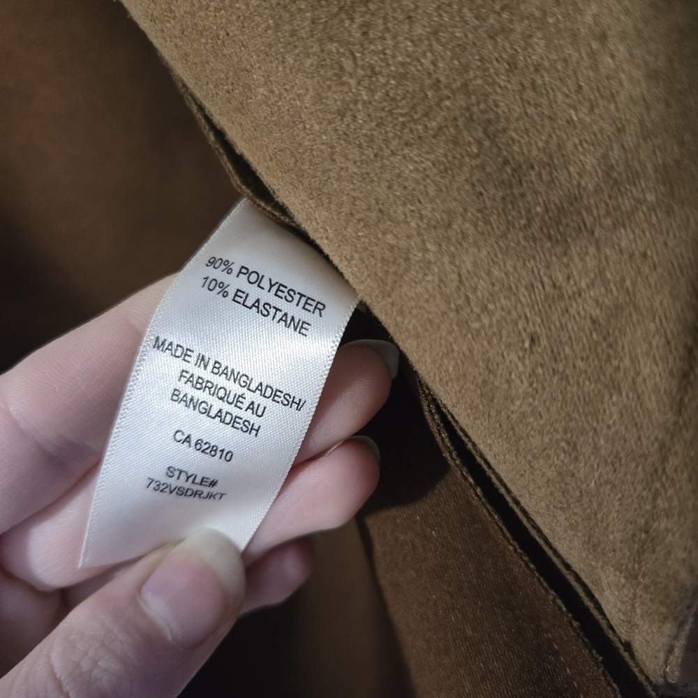 NWOT Small Ricki's Tobacco Brown Faux Suede Drape Front Jacket - Picture 7 of 9
